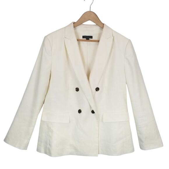 Ann Taylor Women's Ivory Linen Blend Double Breasted Blazer Size 16 - Picture 1 of 5